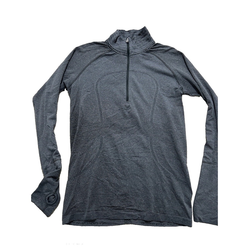 Lululemon Run Women's 12 Swiftly Tech 1/2 Zip Gray Black Striped